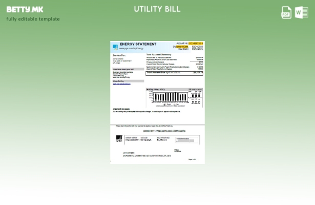 Шаблон за верзија на сметки за комунални услуги на САД PG&E во модерен стил